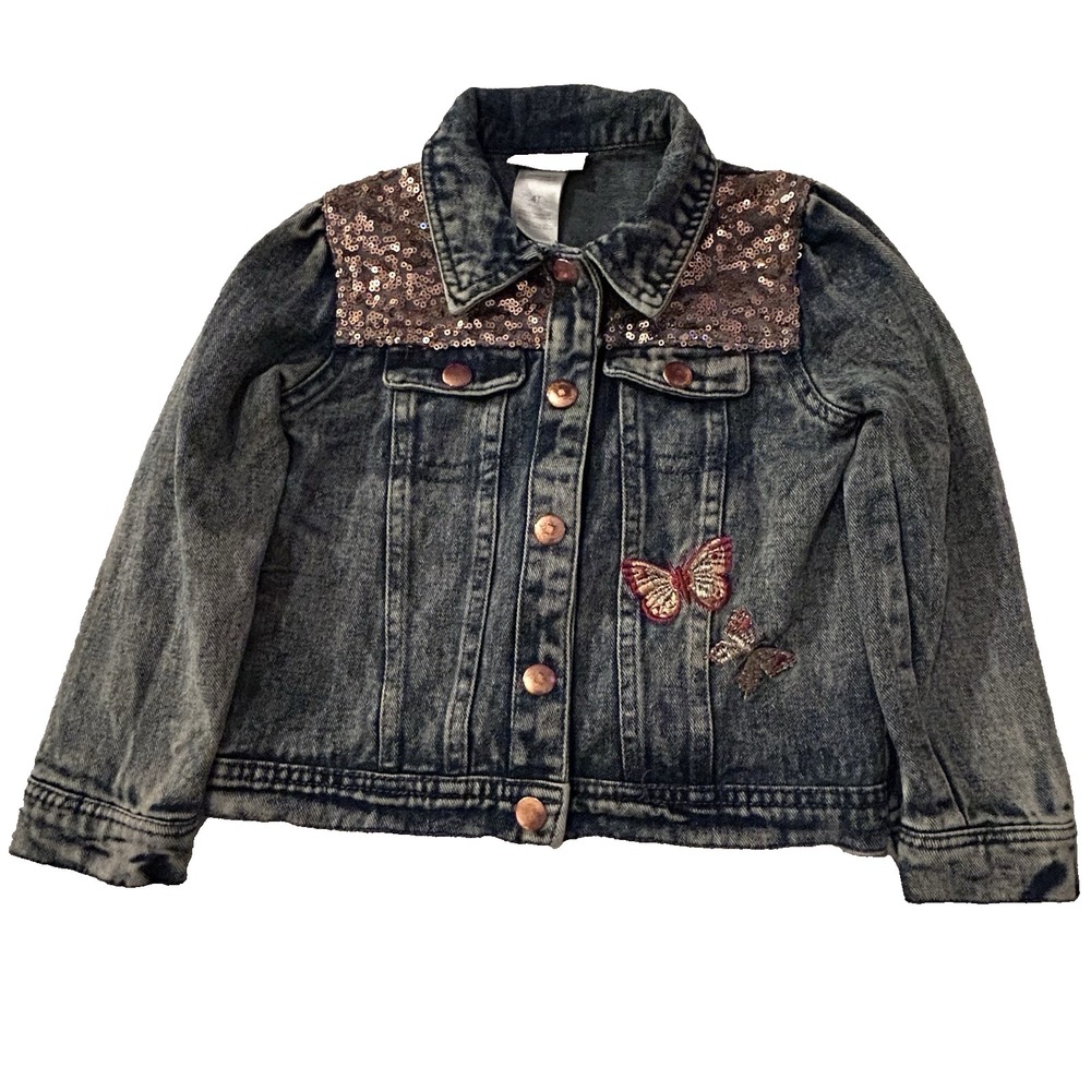 Little Lass‎ Girl's Denim Jacket 4T – Butterfly Embroidery & Sequin Accents
